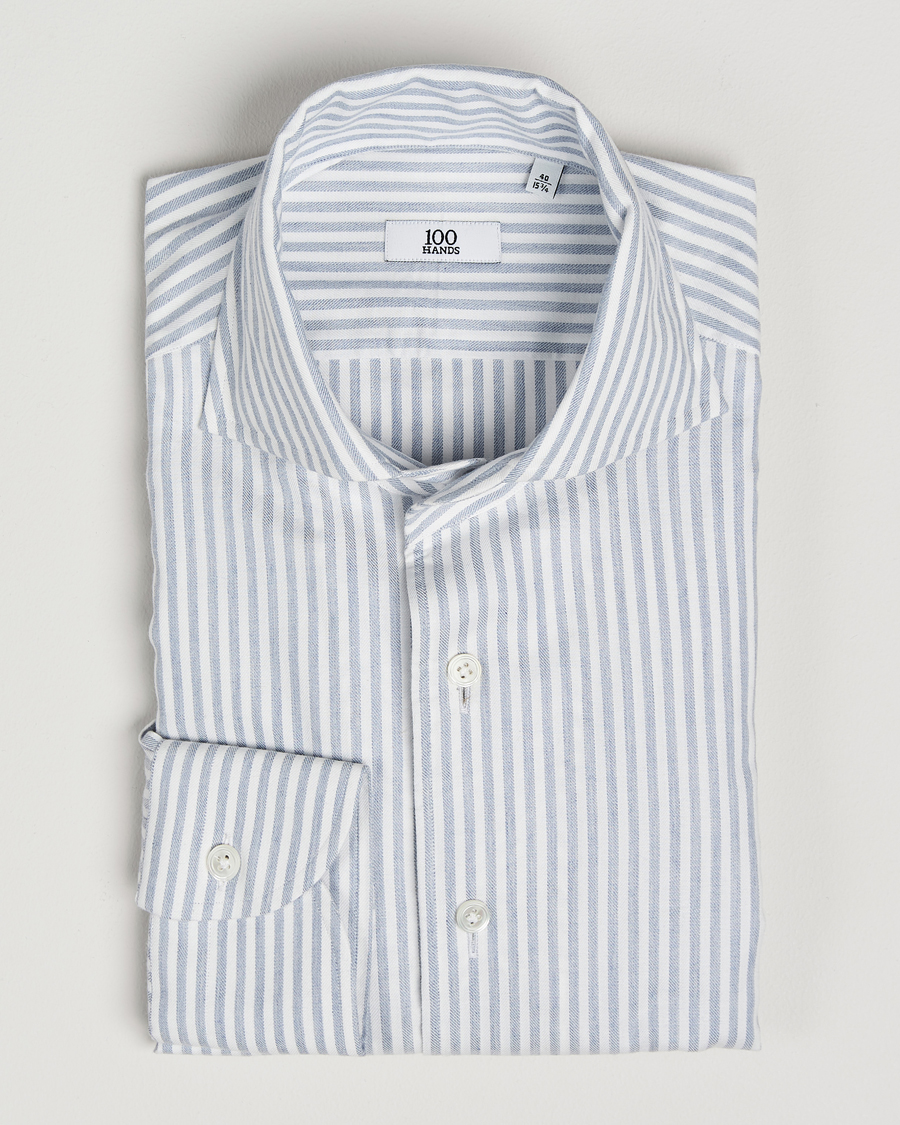Herre | Skjorter | 100Hands | Microstripe Cashmere Shirt Light Blue