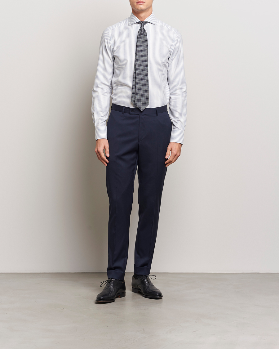 Herre | Skjorter | 100Hands | Microstripe Cashmere Shirt Light Blue