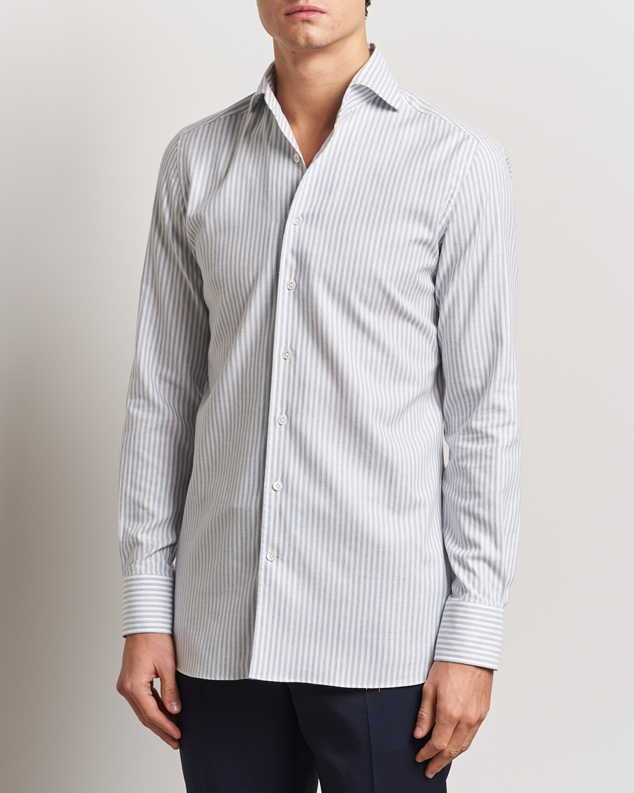 Herre | Skjorter | 100Hands | Microstripe Cashmere Shirt Light Blue