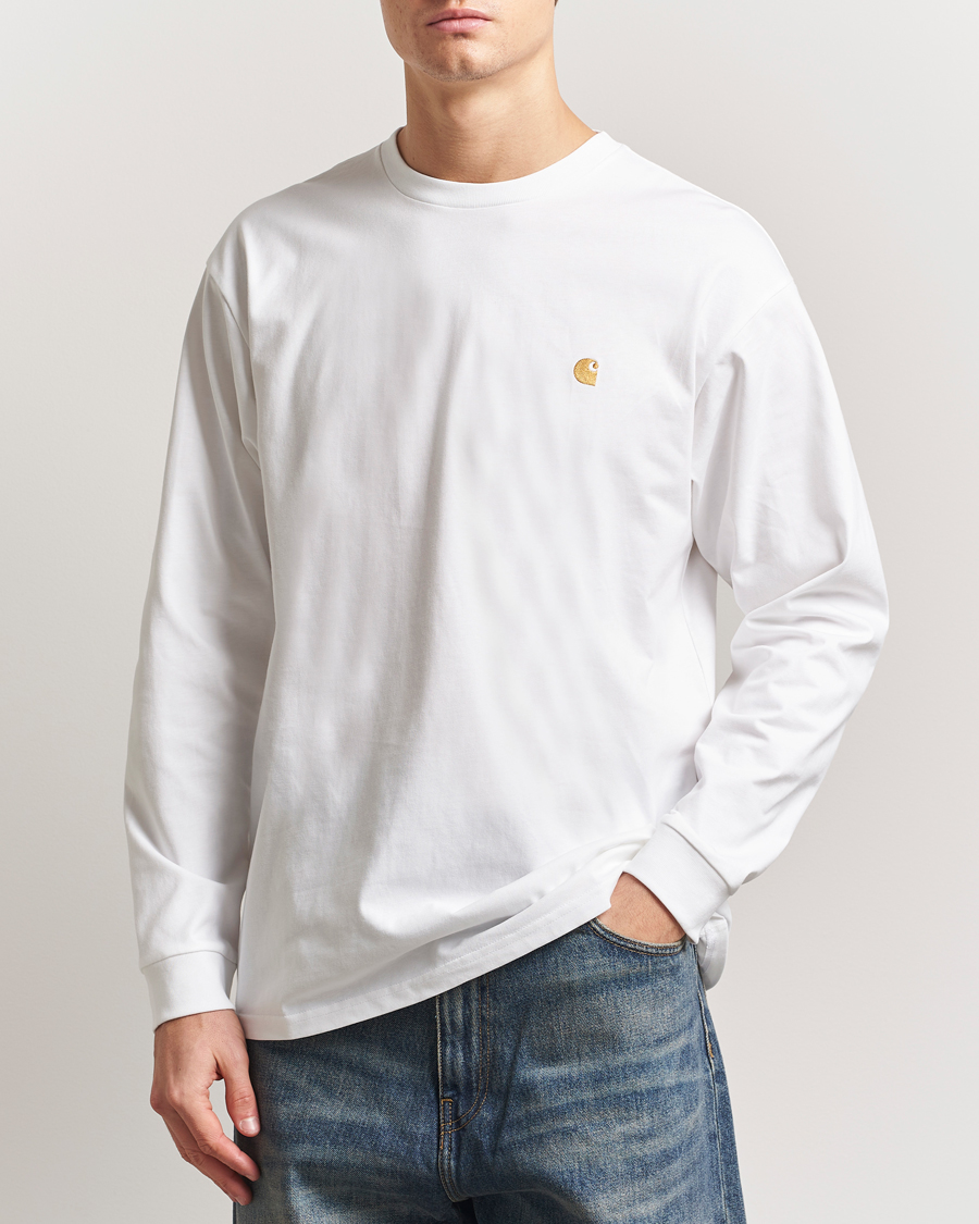 Herre | T-Shirts | Carhartt WIP | Chase Combed Cotton Long Sleeve T-Shirt White/Gold