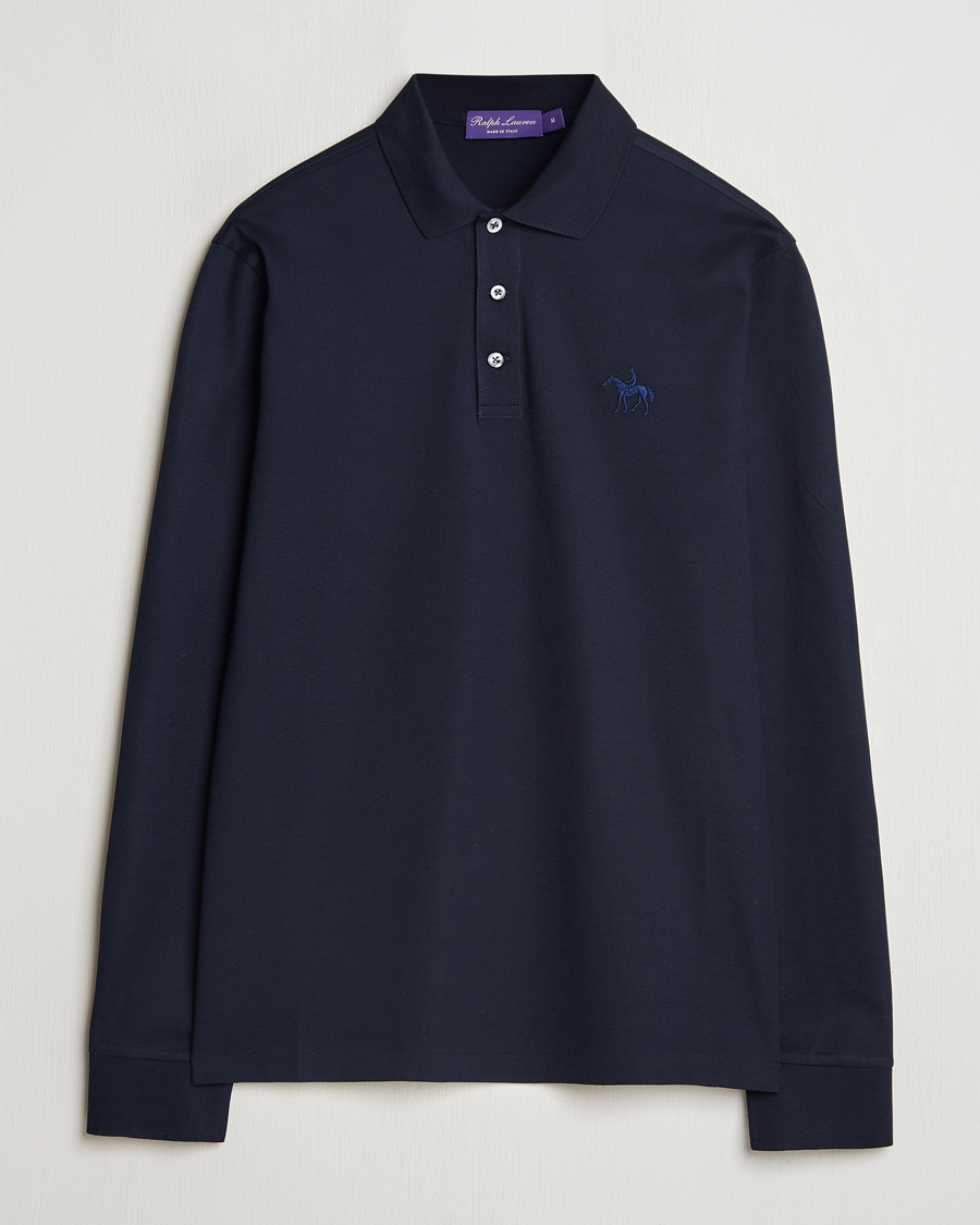 Herre | Polotrøjer | Ralph Lauren Purple Label | Mercerized Cotton Long Sleeve Polo Chairman Navy