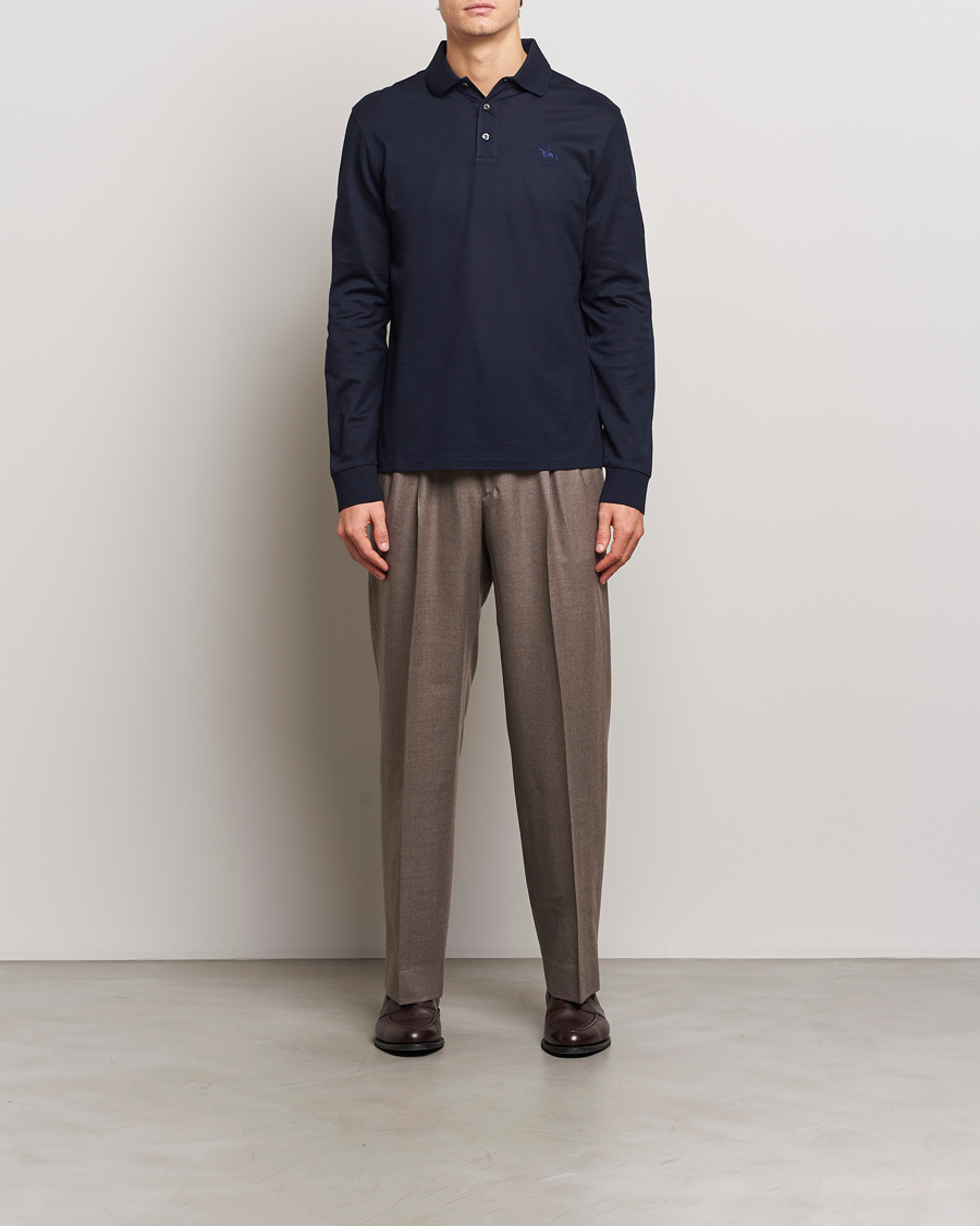Herre | Polotrøjer | Ralph Lauren Purple Label | Mercerized Cotton Long Sleeve Polo Chairman Navy