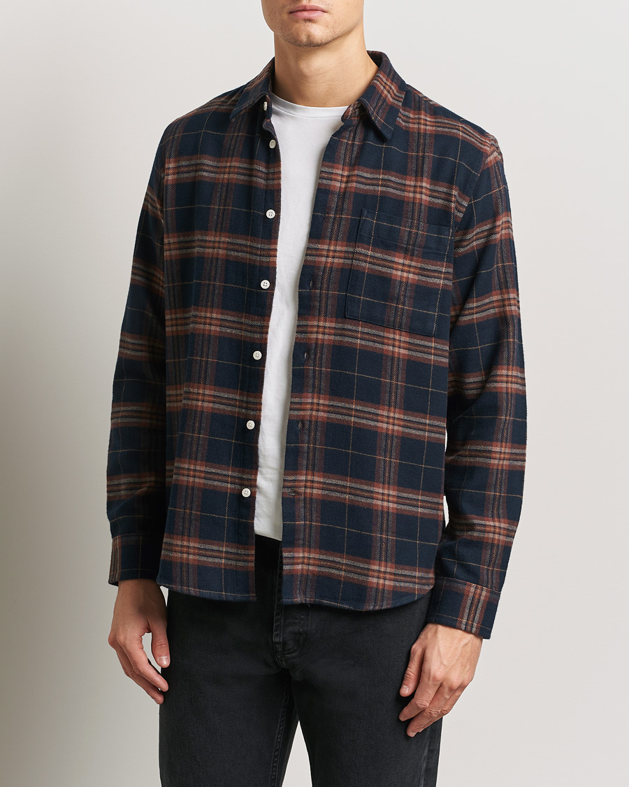 Herre | Skjorter | NN07 | Arne Brushed Cotton Checked Shirt Navy/Red