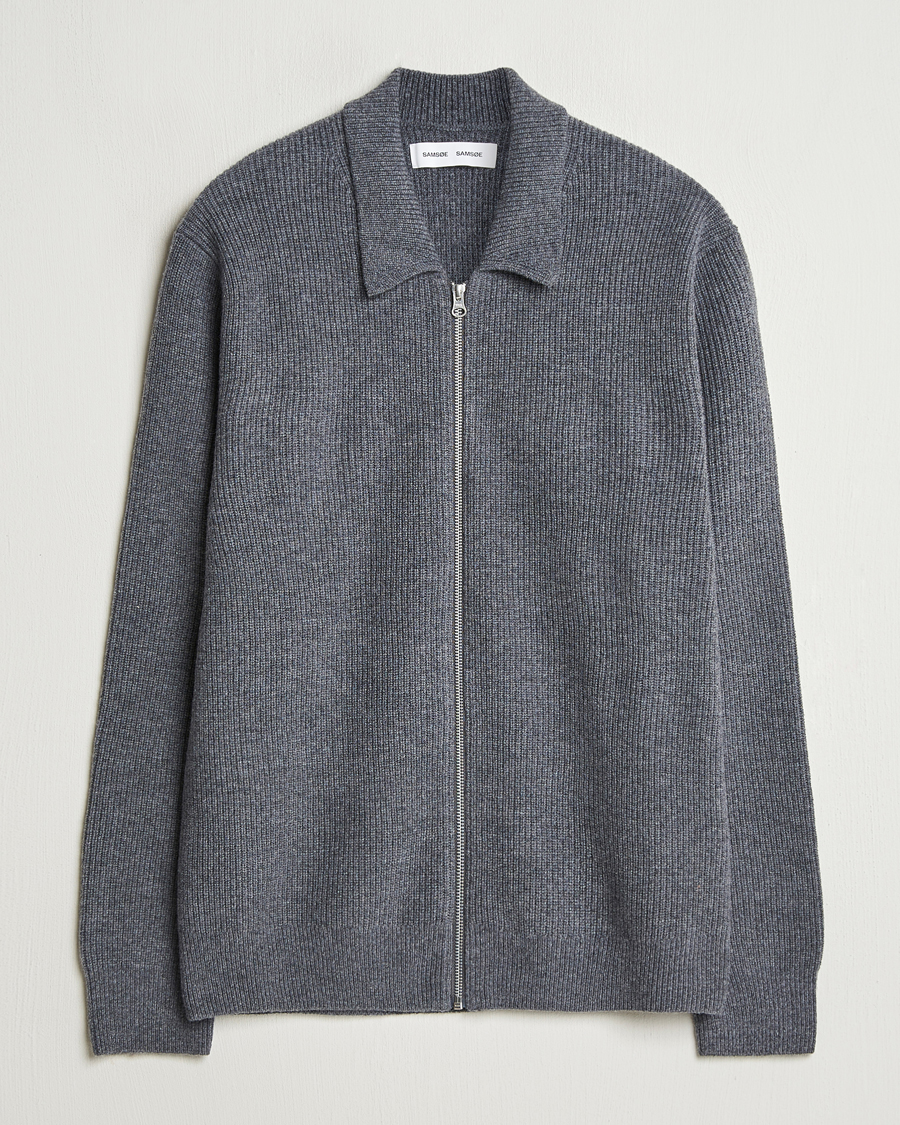 Herre | Trøjer | Samsøe Samsøe | Saisaks Merino Rib Knitted Full Zip Charcoal
