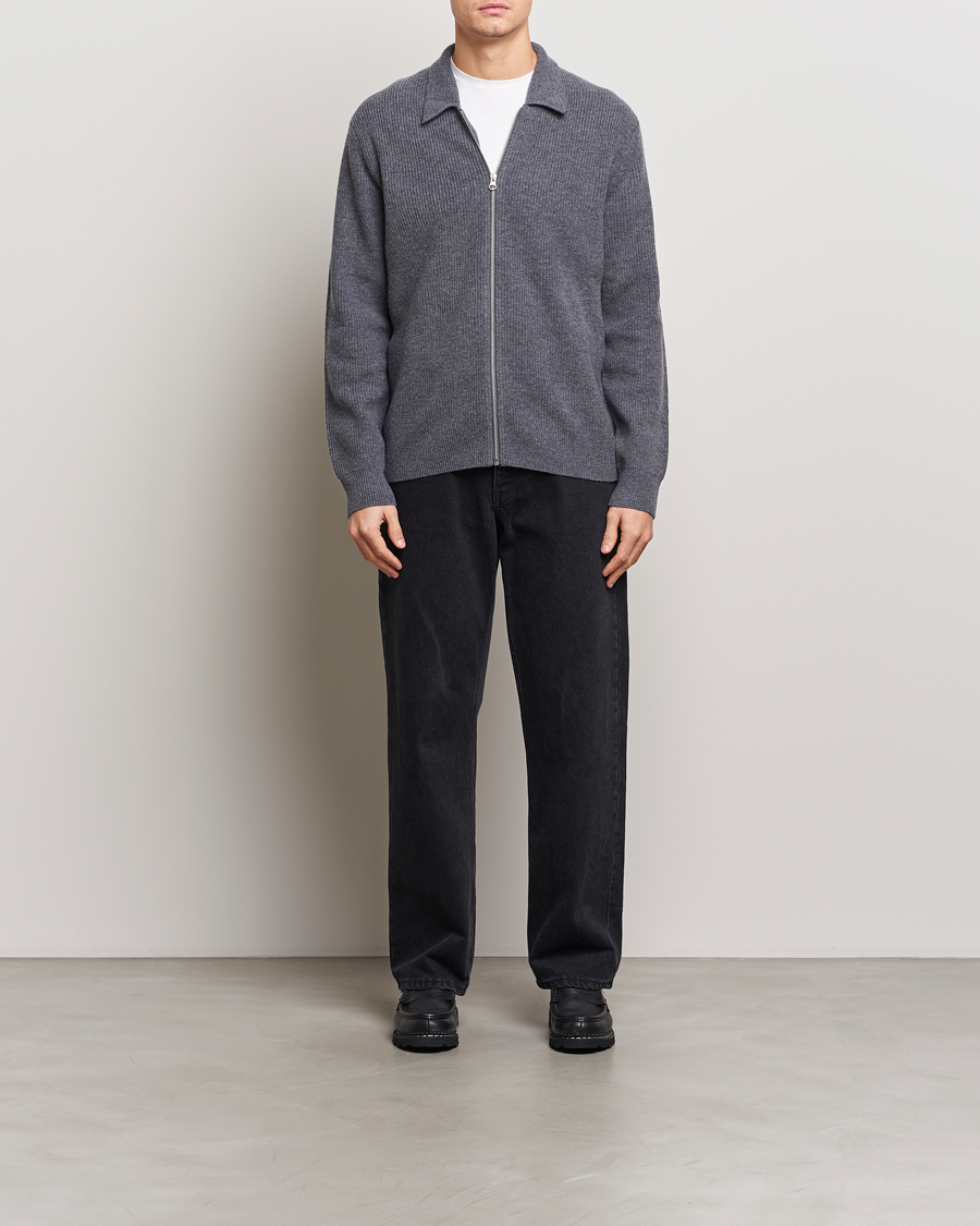 Herre | Trøjer | Samsøe Samsøe | Saisaks Merino Rib Knitted Full Zip Charcoal