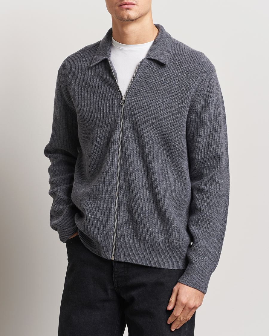 Herre | Trøjer | Samsøe Samsøe | Saisaks Merino Rib Knitted Full Zip Charcoal