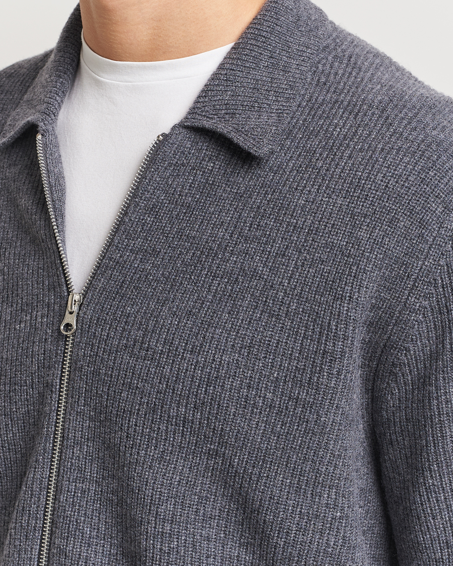Herre | Trøjer | Samsøe Samsøe | Saisaks Merino Rib Knitted Full Zip Charcoal