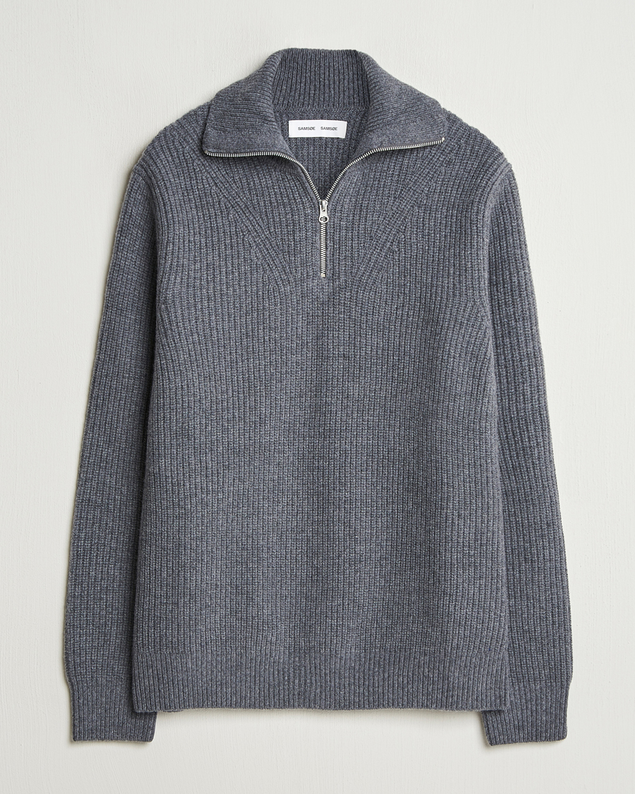 Herre | Trøjer | Samsøe Samsøe | Jacks Merino Rib Knitted Half Zip Charcoal