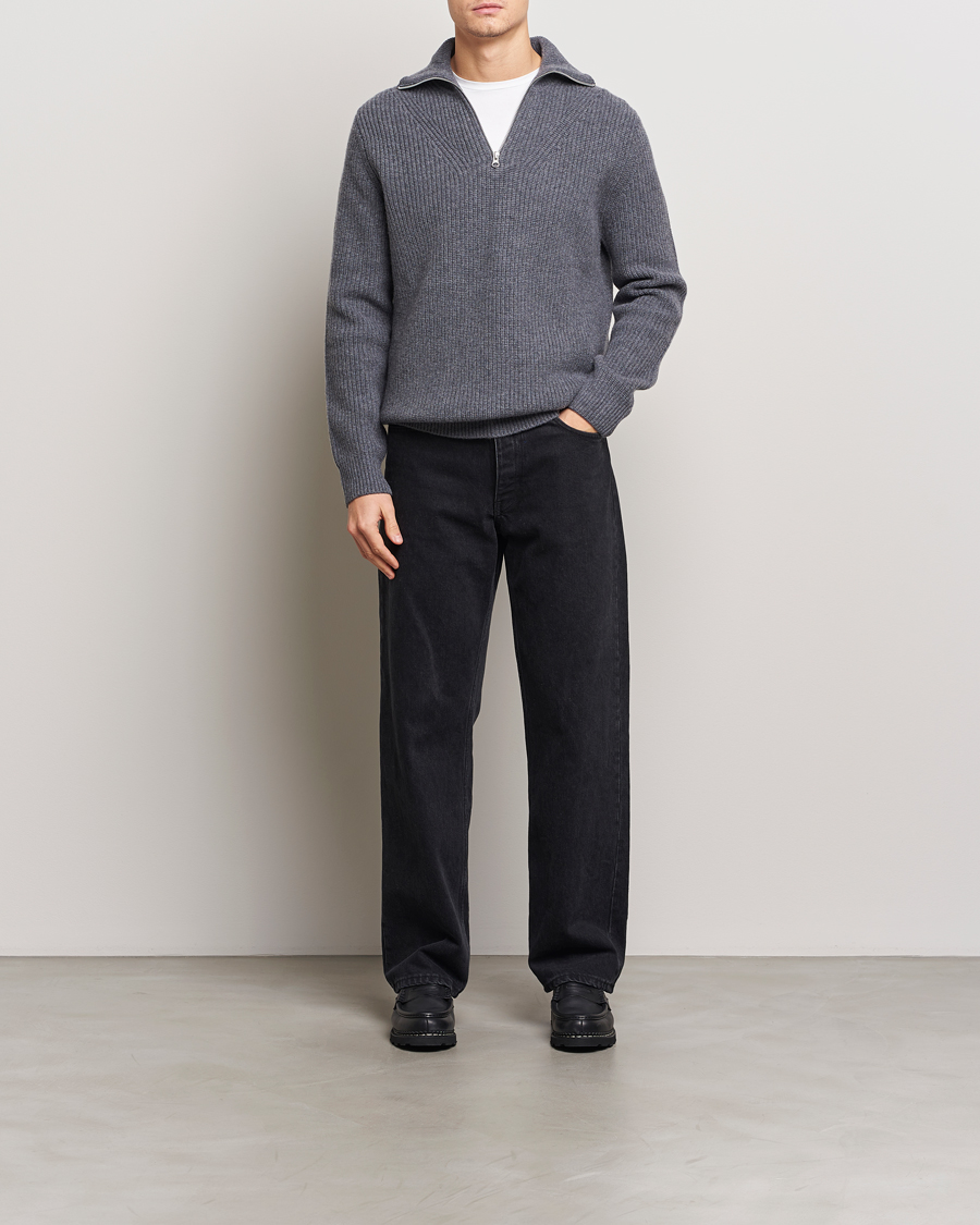 Herre | Trøjer | Samsøe Samsøe | Jacks Merino Rib Knitted Half Zip Charcoal