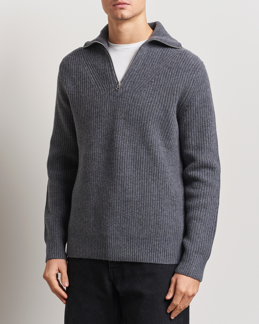 Herre | Trøjer | Samsøe Samsøe | Jacks Merino Rib Knitted Half Zip Charcoal