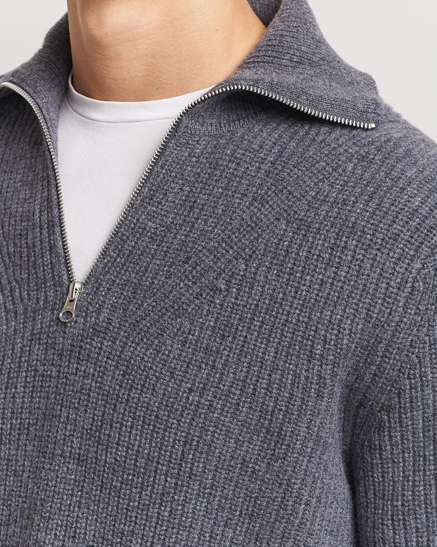 Herre | Trøjer | Samsøe Samsøe | Jacks Merino Rib Knitted Half Zip Charcoal