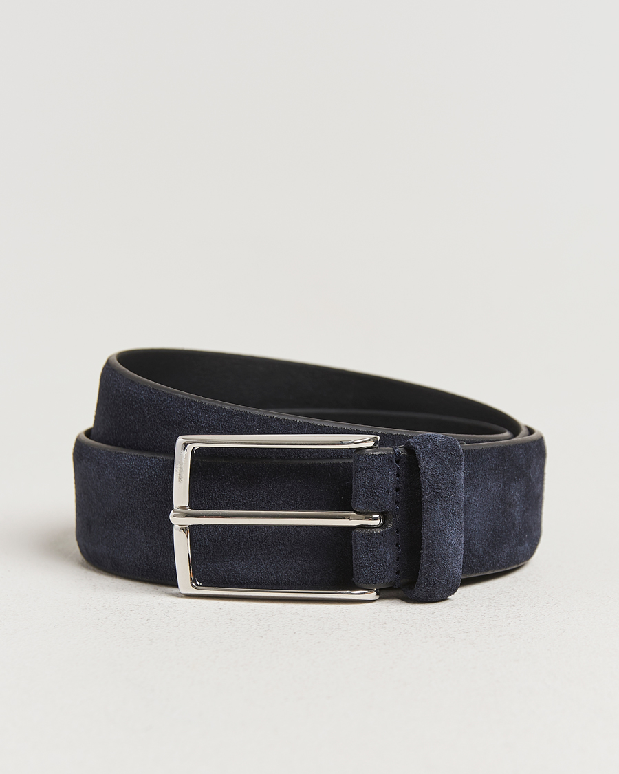 Herre | Bælter | Anderson's | Calf Suede 3,5 cm Belt Navy
