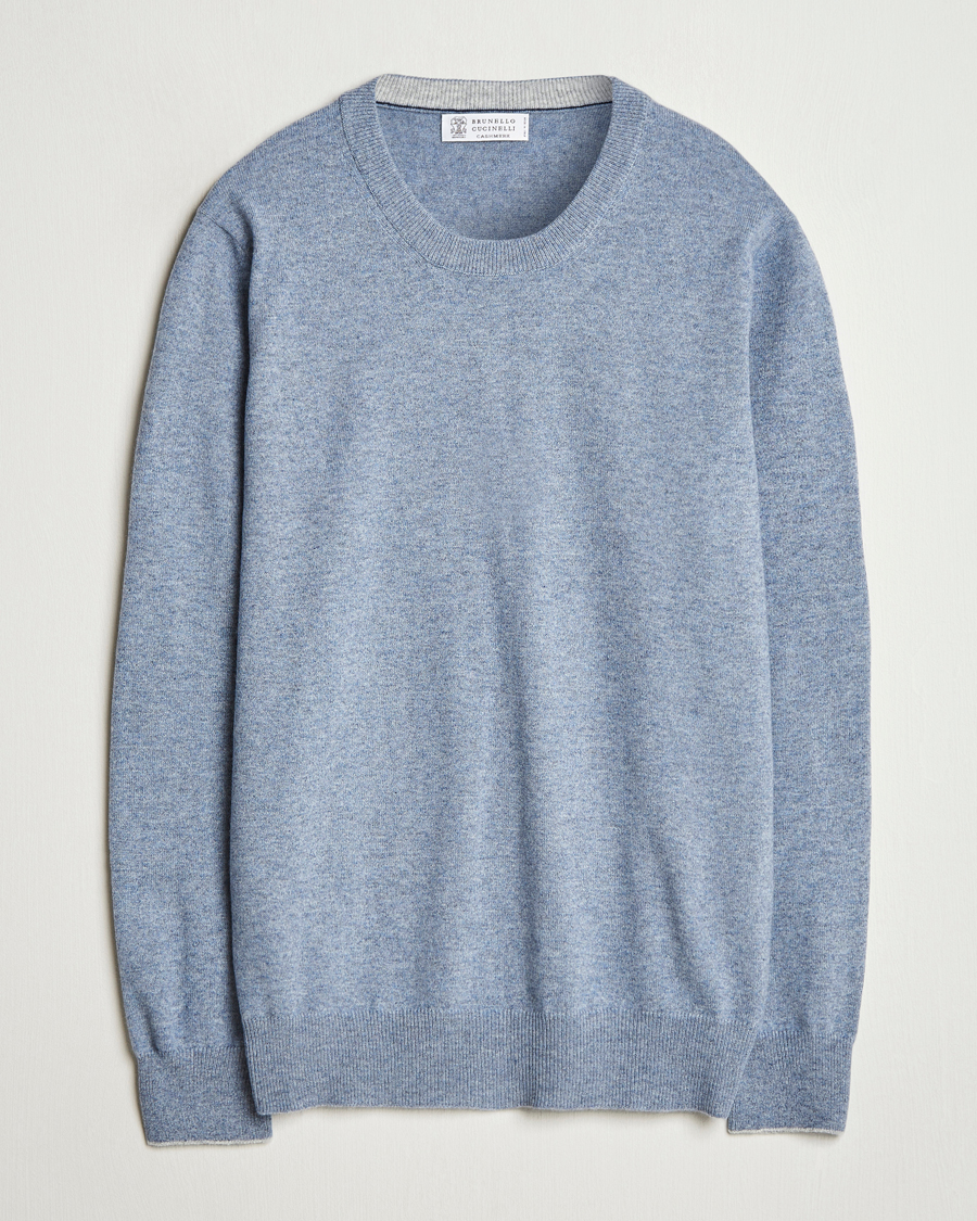 Herre | Trøjer | Brunello Cucinelli | 2 Ply Cashmere Pullover Light Blue Denim