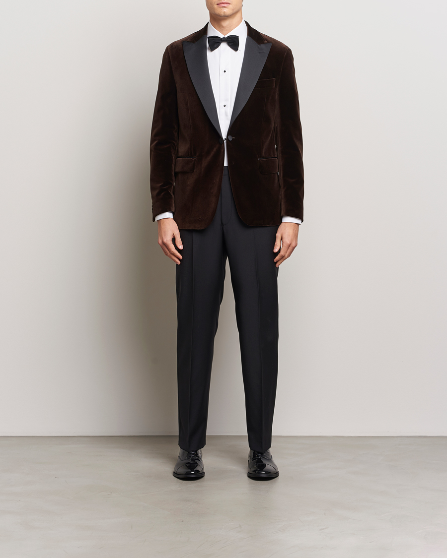 Herre | Blazere & jakker | Oscar Jacobson | Frampton Velvet Tuxedo Blazer Brown