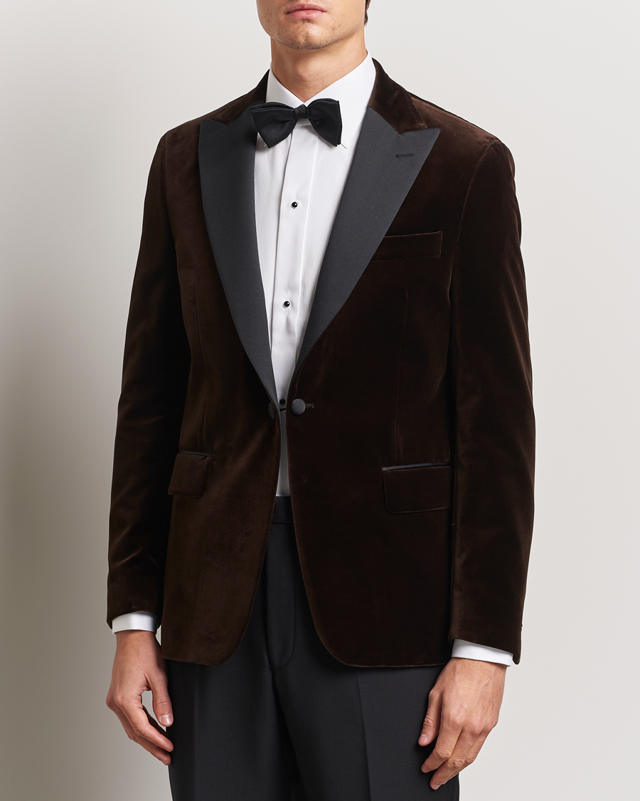 Herre | Blazere & jakker | Oscar Jacobson | Frampton Velvet Tuxedo Blazer Brown