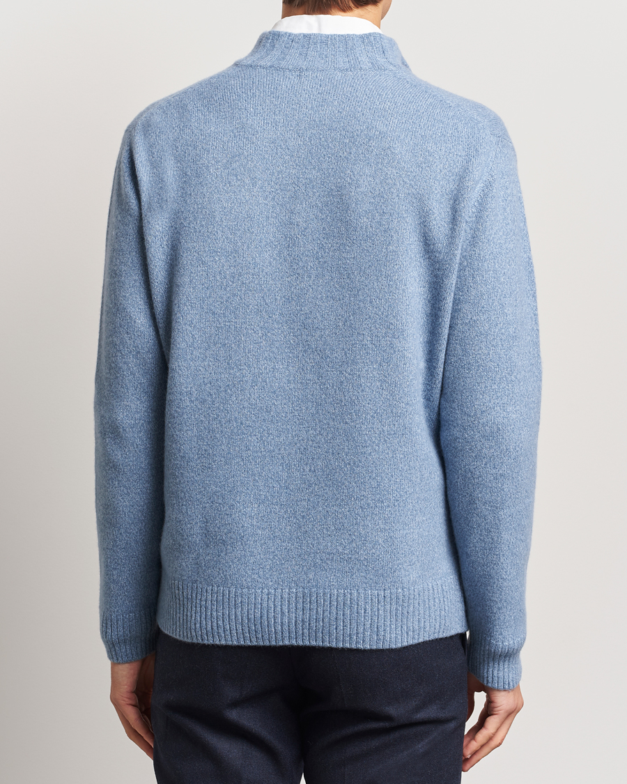 Herre | Trøjer | Oscar Jacobson | Paul Wool/Cashmere Melange Half Zip Light Blue