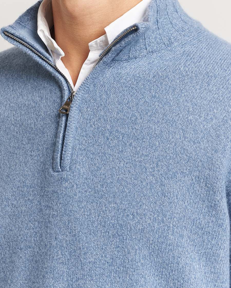 Herre | Trøjer | Oscar Jacobson | Paul Wool/Cashmere Melange Half Zip Light Blue