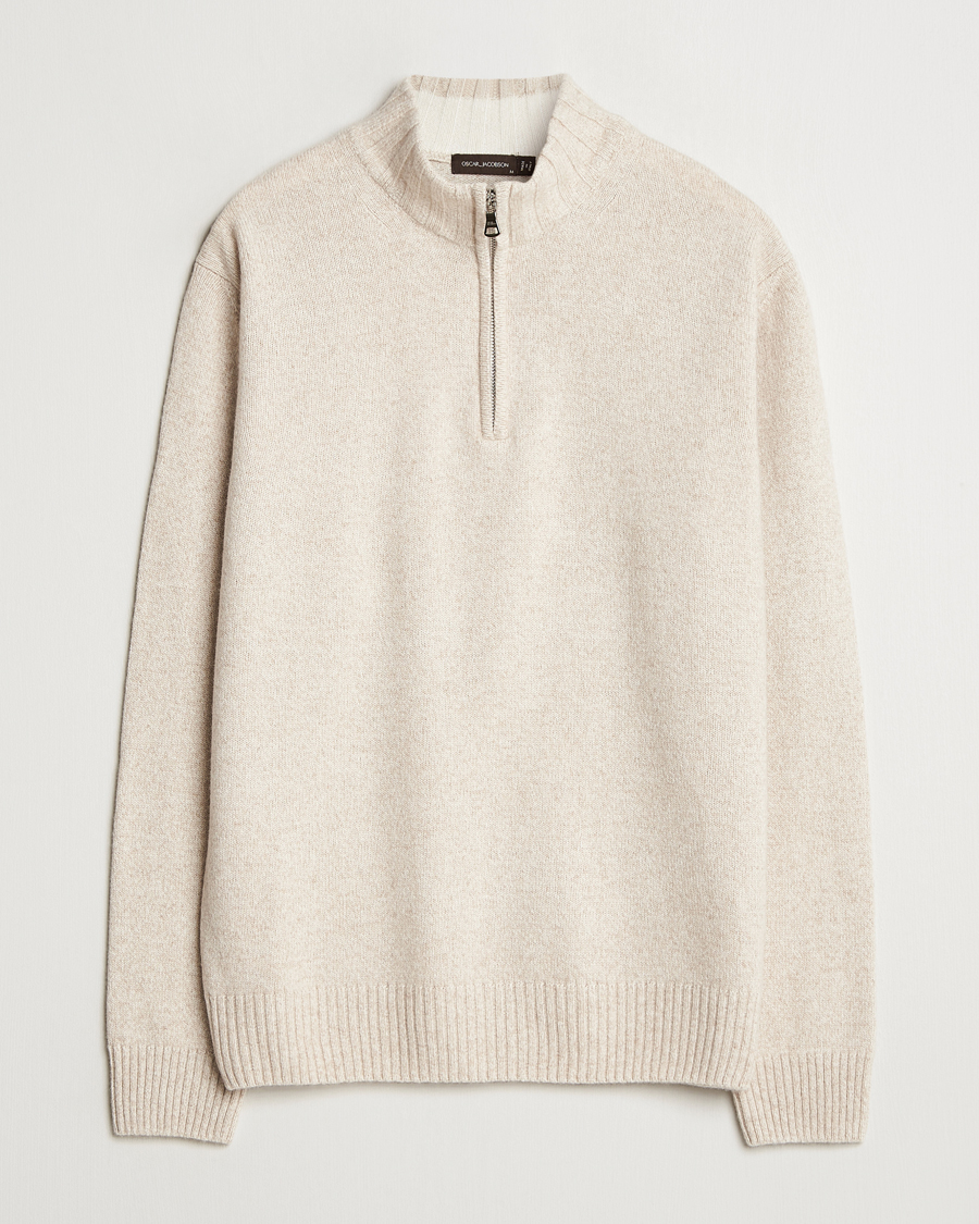 Herre | Trøjer | Oscar Jacobson | Paul Wool/Cashmere Melange Half Zip Beige