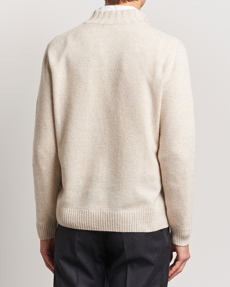 Herre | Trøjer | Oscar Jacobson | Paul Wool/Cashmere Melange Half Zip Beige
