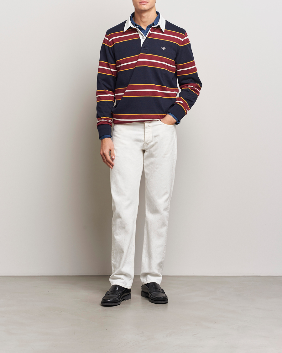 Herre | Trøjer | GANT | Yarn Dyed Striped Heavy Rugger Evening Blue