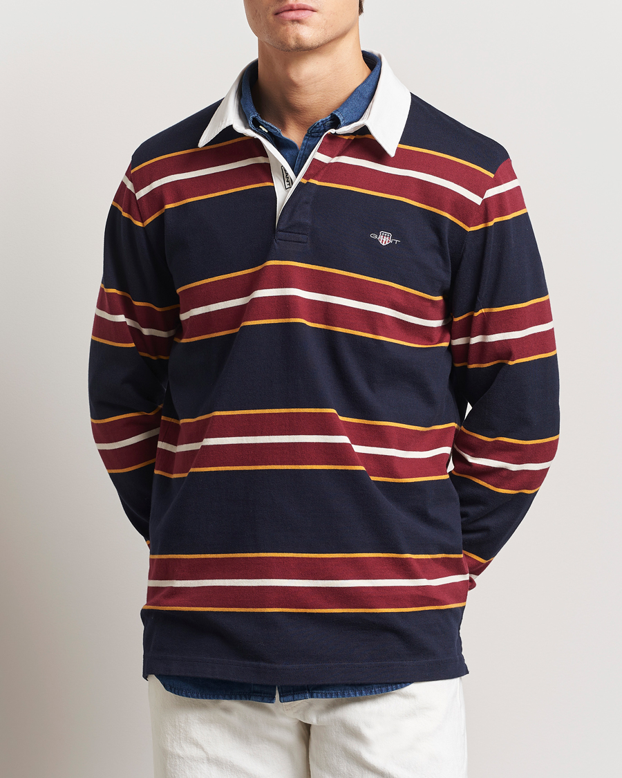 Herre | Trøjer | GANT | Yarn Dyed Striped Heavy Rugger Evening Blue