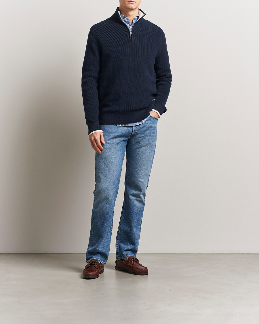 Herre | Trøjer | GANT | Ribbed Cotton Half Zip Evening Blue