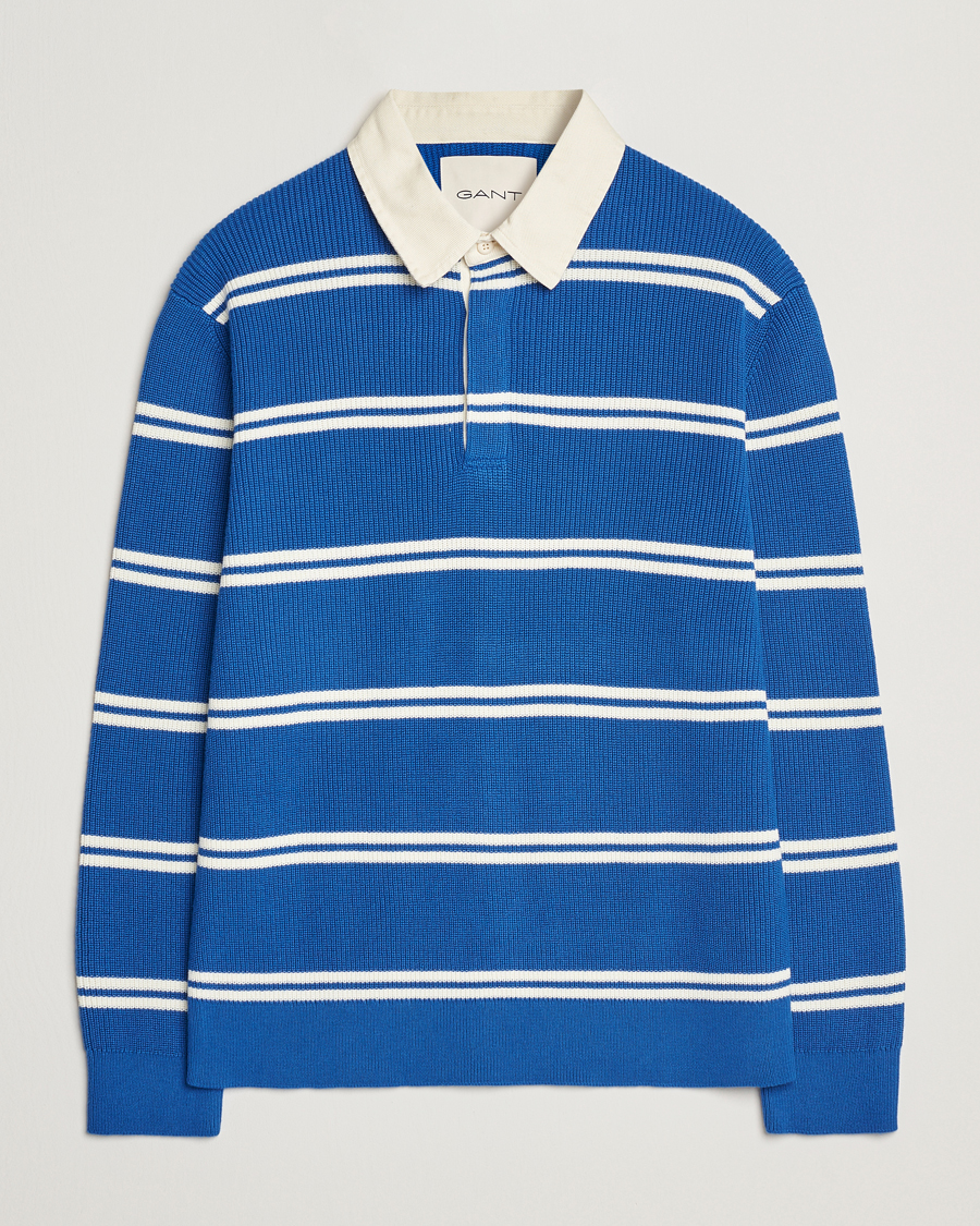 Herre | Trøjer | GANT | Ribbed Cotton Striped Rugger Lapis Blue