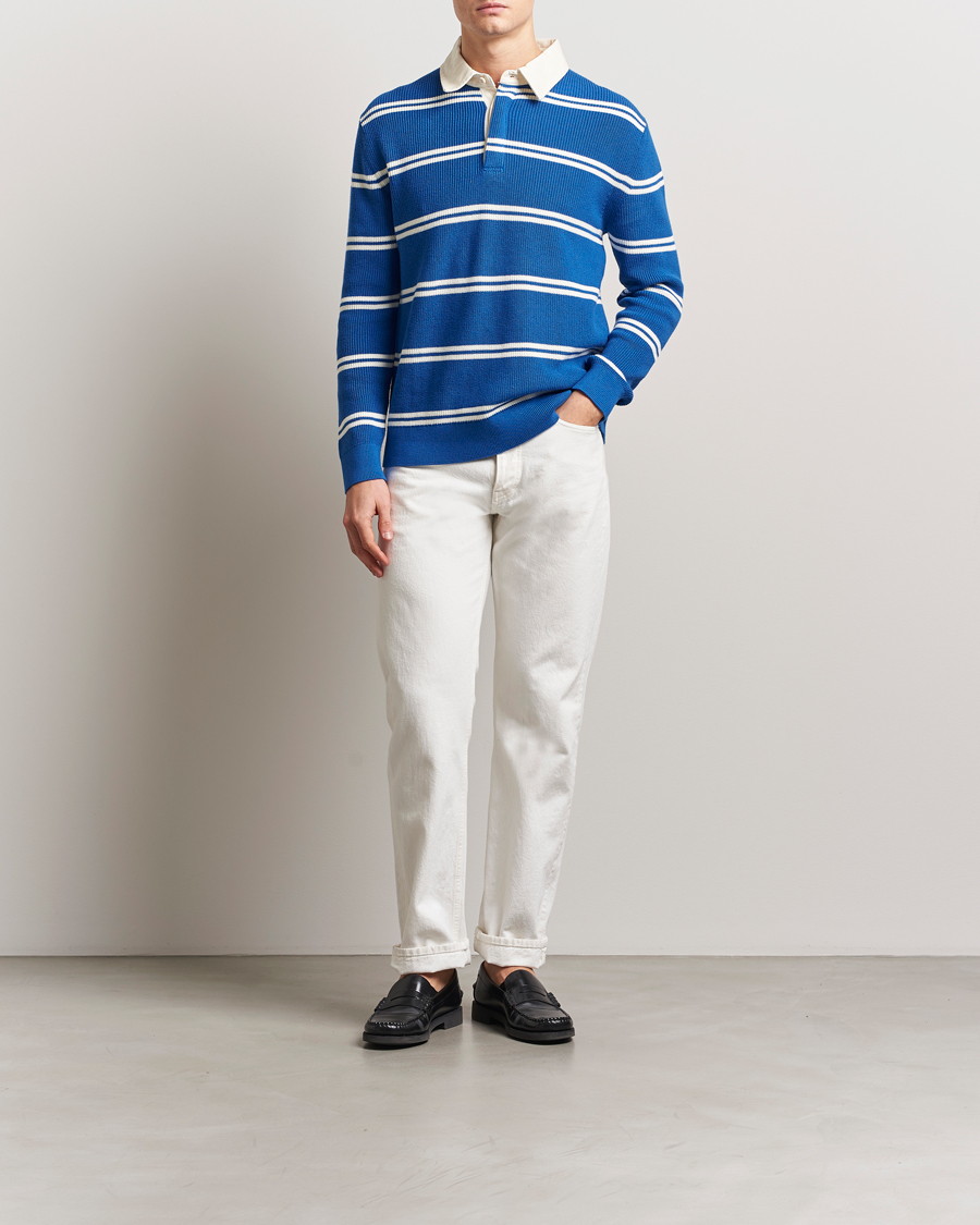Herre | Trøjer | GANT | Ribbed Cotton Striped Rugger Lapis Blue