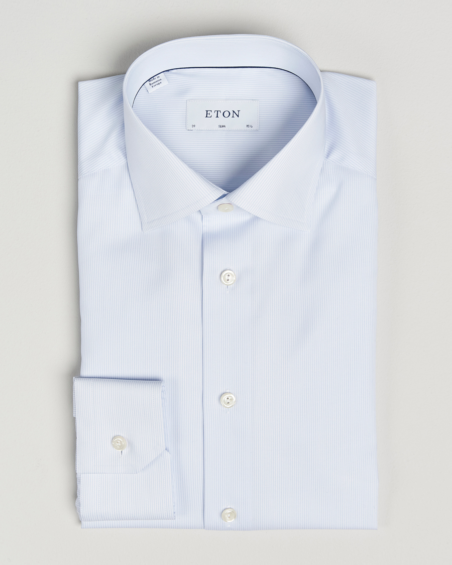 Herre | Skjorter | Eton | Slim Fit Twill Hairline Stripe Shirt Blue/White