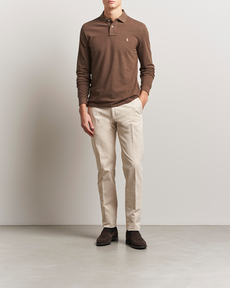 Herre | Trøjer | Polo Ralph Lauren | Custom Slim Fit Long Sleeve Polo Cedar Heather