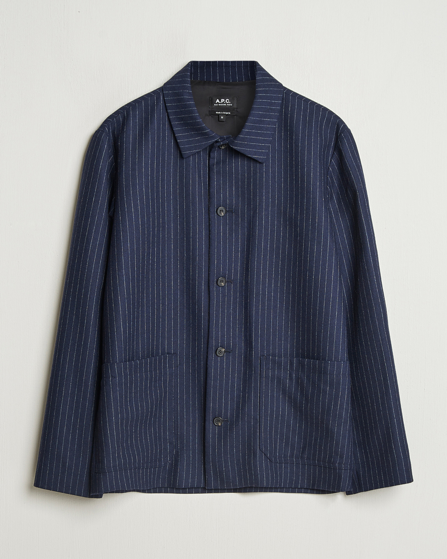 Herre | Jakker | A.P.C. | Wool Pinstriped Shirt Jacket Dark Navy