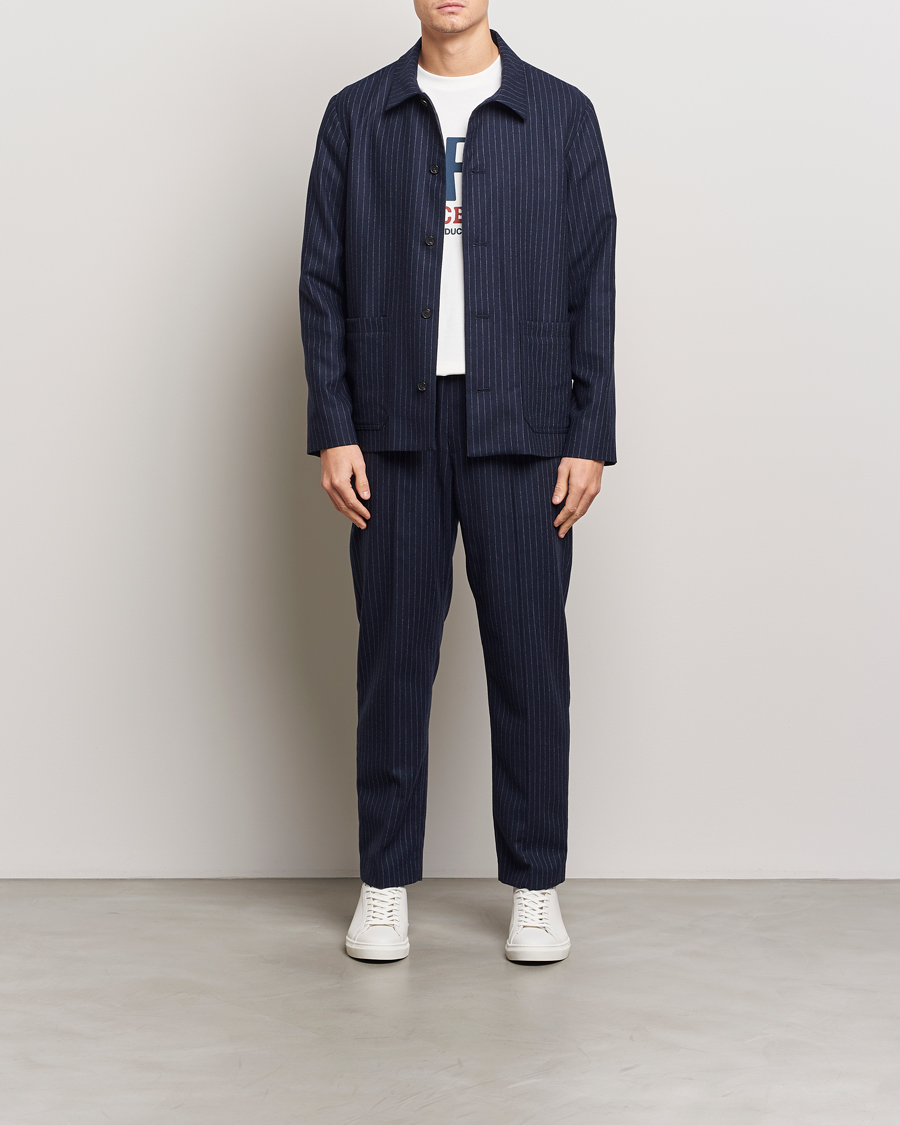 Herre | Jakker | A.P.C. | Wool Pinstriped Shirt Jacket Dark Navy