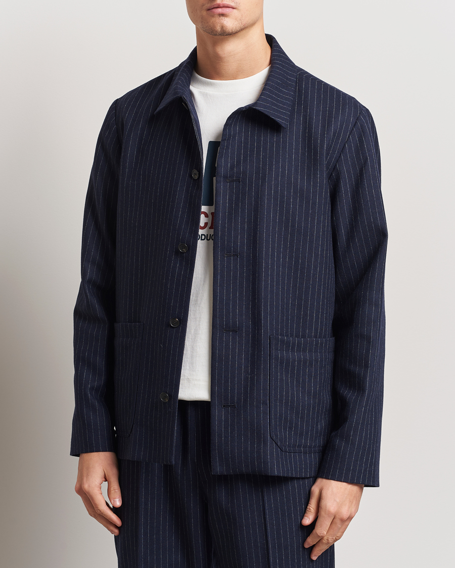 Herre | Jakker | A.P.C. | Wool Pinstriped Shirt Jacket Dark Navy
