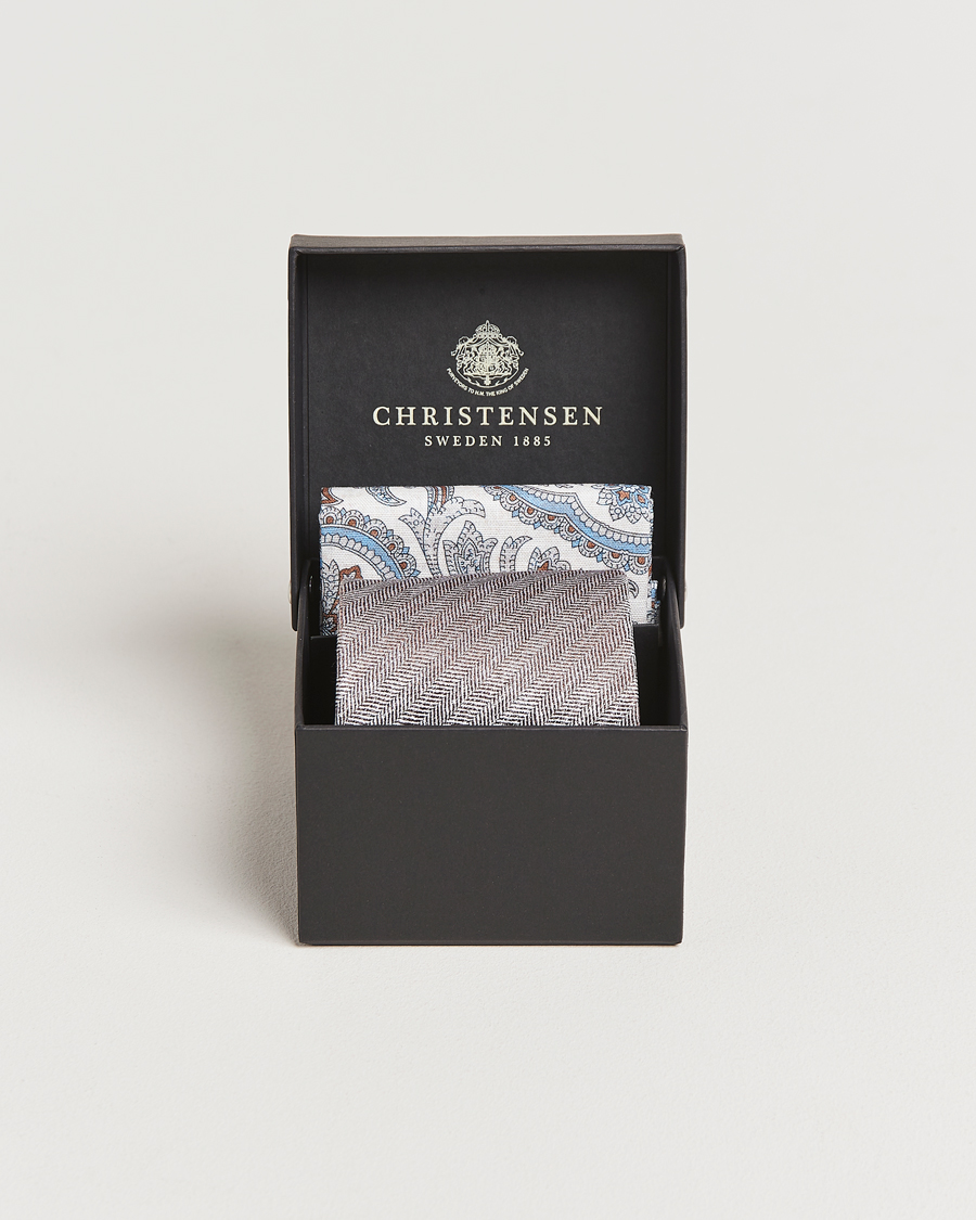 Herre | Slips | Amanda Christensen | Box Set Printed Silk 8cm Tie With Pocket Square Brown
