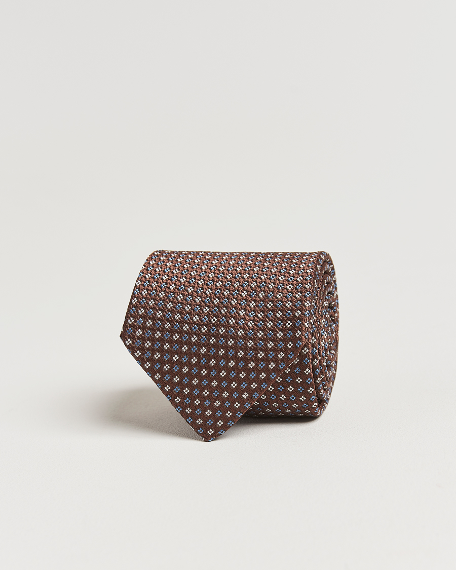 Herre | Amanda Christensen Silk Printed Flower 8cm Tie Brown | Amanda Christensen | Silk Printed Flower 8cm Tie Brown