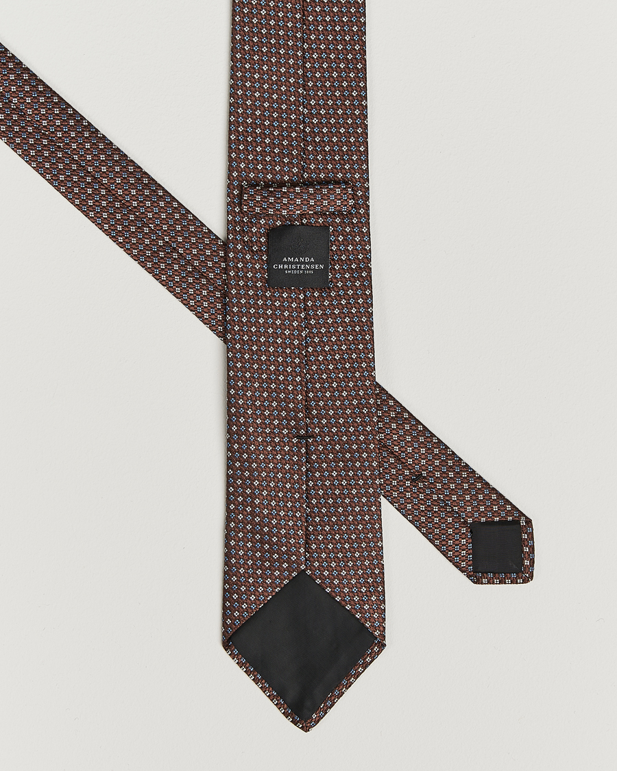 Herre | Amanda Christensen Silk Printed Flower 8cm Tie Brown | Amanda Christensen | Silk Printed Flower 8cm Tie Brown