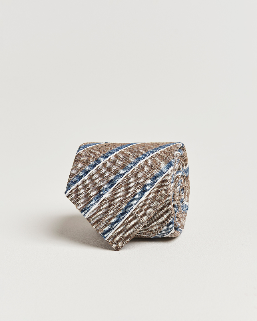 Herre | Amanda Christensen Silk Shantung Striped 8cm Tie Brown | Amanda Christensen | Silk Shantung Striped 8cm Tie Brown