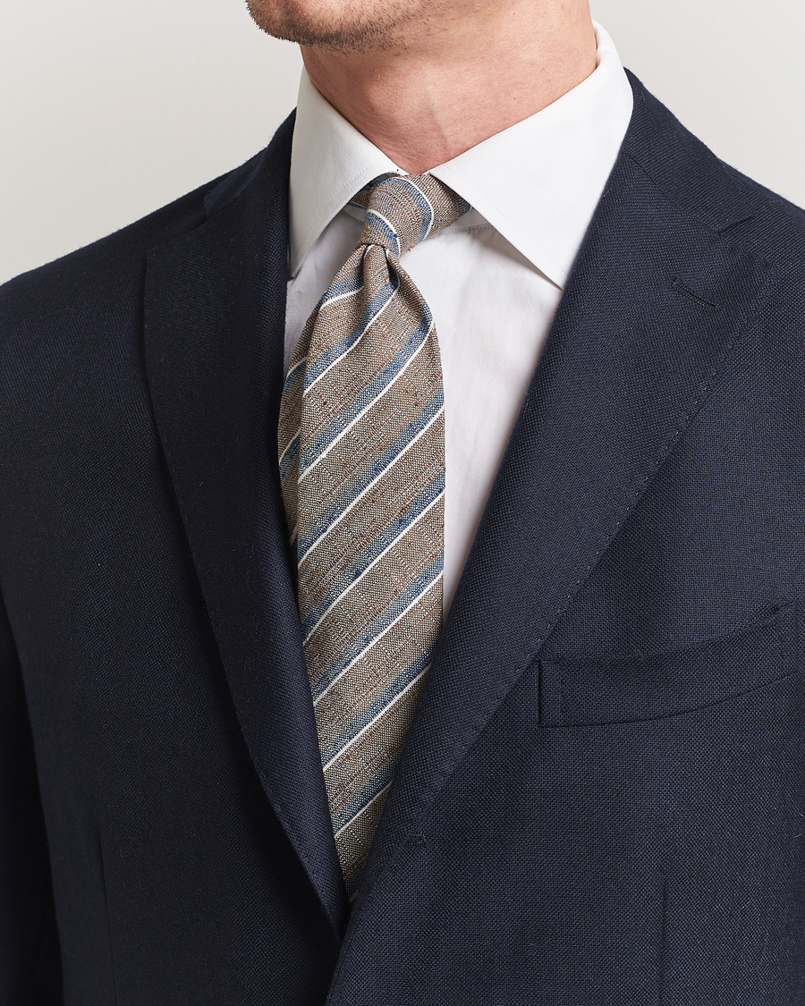 Herre | Amanda Christensen Silk Shantung Striped 8cm Tie Brown | Amanda Christensen | Silk Shantung Striped 8cm Tie Brown