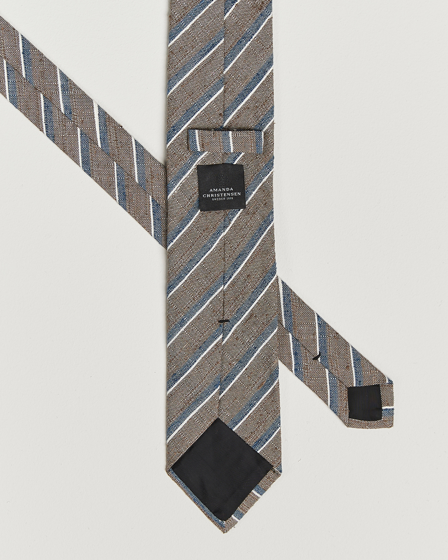 Herre | Amanda Christensen Silk Shantung Striped 8cm Tie Brown | Amanda Christensen | Silk Shantung Striped 8cm Tie Brown