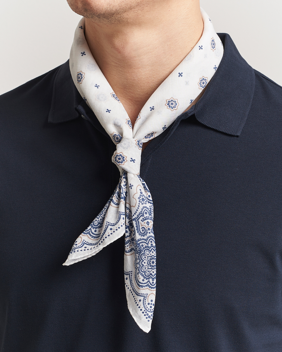 Herre | Tørklæde | Amanda Christensen | Cotton Voilé Printed Medallion Bandana Cream