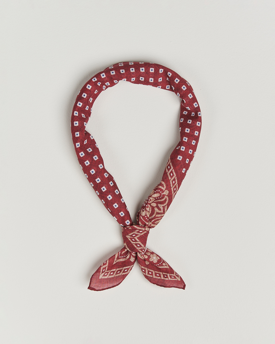 Herre | Tørklæde | Amanda Christensen | Cotton Voilé Printed Flower Bandana Bordeaux
