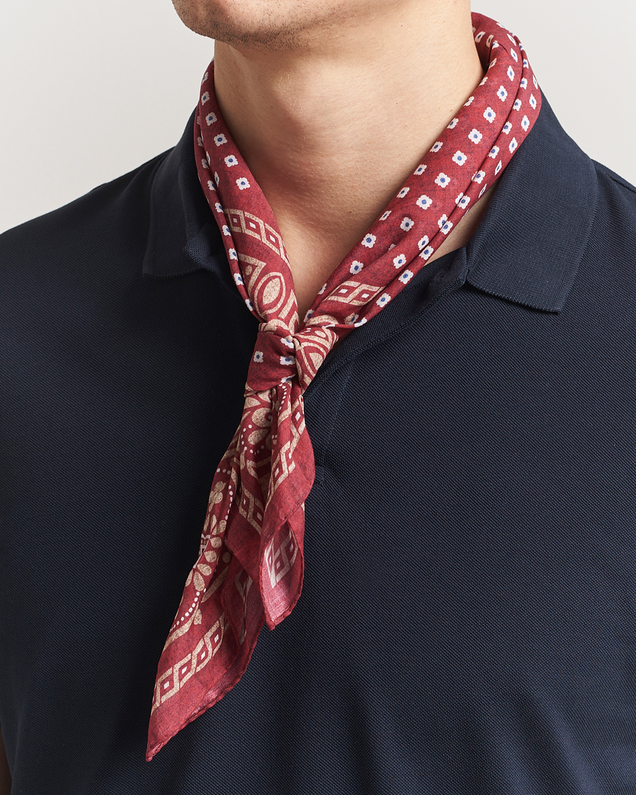 Herre | Tørklæde | Amanda Christensen | Cotton Voilé Printed Flower Bandana Bordeaux