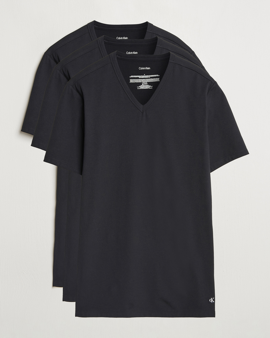 Herre | T-Shirts | Calvin Klein | 3-Pack Cotton Stretch V-Neck T-Shirt Black