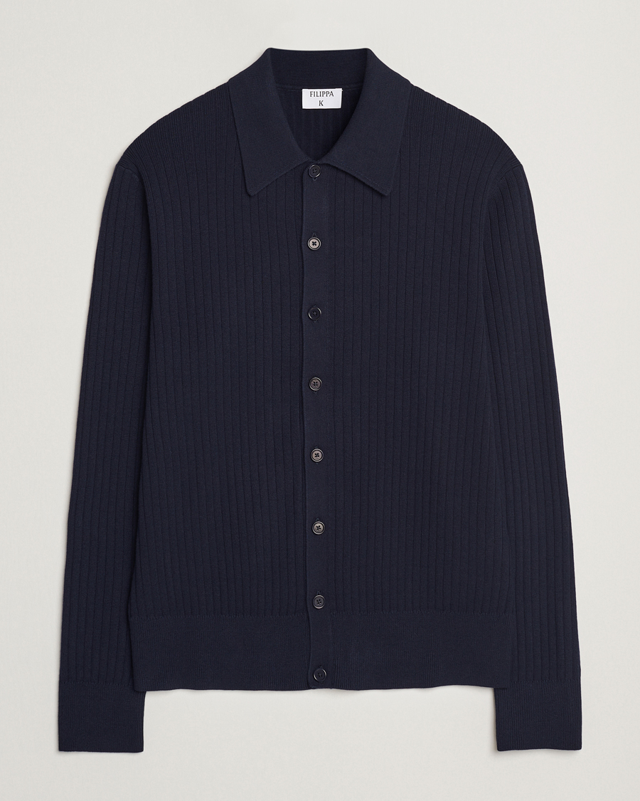Herre | Trøjer | Filippa K | Cotton Merino Knitted Cardigan Navy