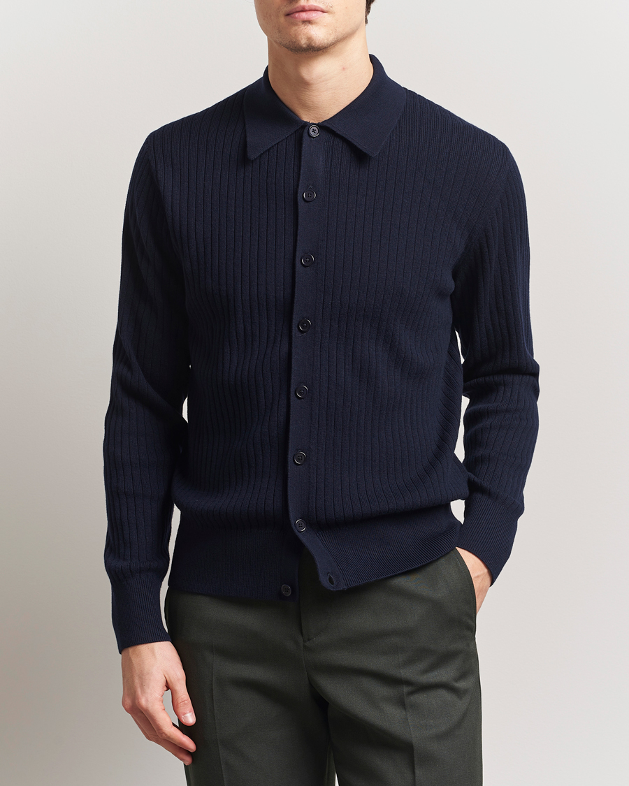 Herre | Trøjer | Filippa K | Cotton Merino Knitted Cardigan Navy