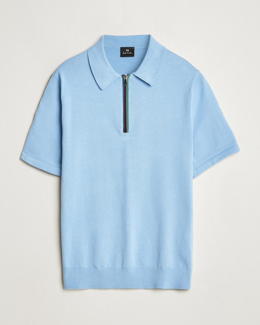 Herre | Polotrøjer | PS Paul Smith | Cotton Knitted Half Zip Polo Light Blue