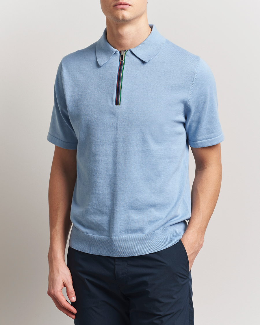 Herre | Polotrøjer | PS Paul Smith | Cotton Knitted Half Zip Polo Light Blue