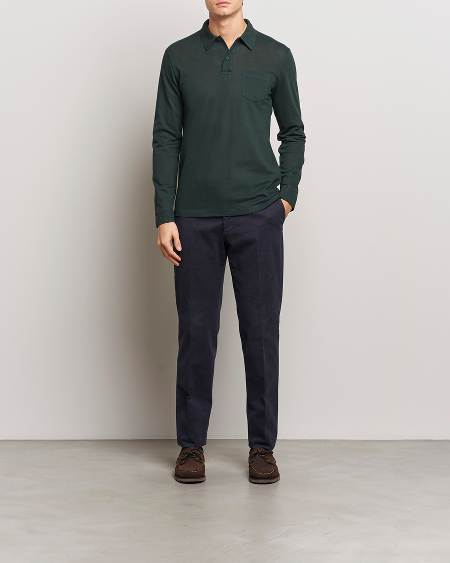 Herre | Trøjer | Sunspel | Long Sleeve Riviera Polo Shirt Holly Green