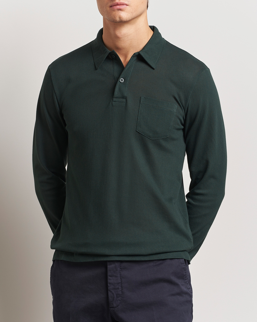 Herre | Trøjer | Sunspel | Long Sleeve Riviera Polo Shirt Holly Green