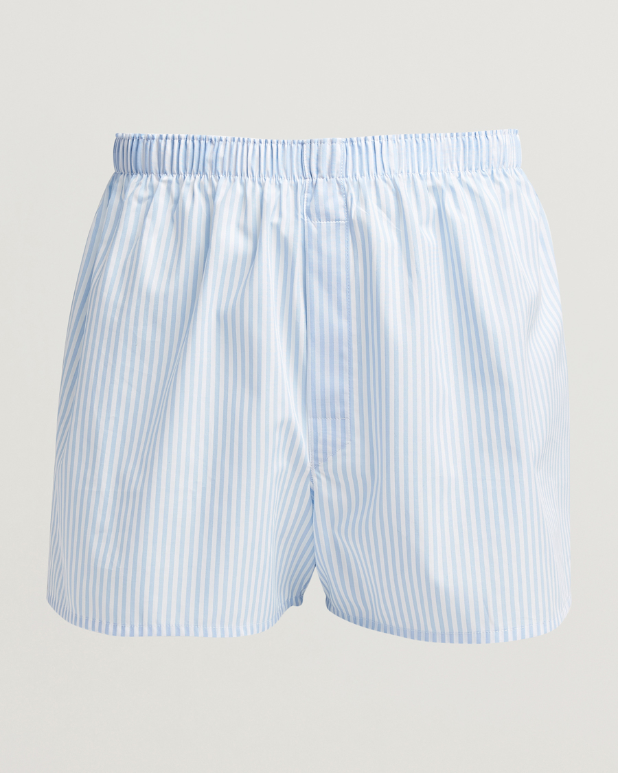 Herre | Undertøj | Sunspel | Classic Woven Cotton Boxer Shorts Light Blue